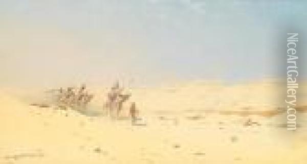 A Bedouin Camel Train Oil Painting - Augustus Osborne Lamplough