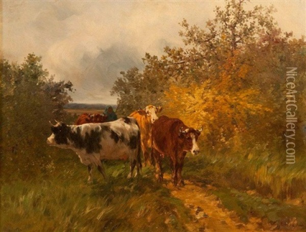 Vache Dans Le Pre Oil Painting - Leon Georges Calves
