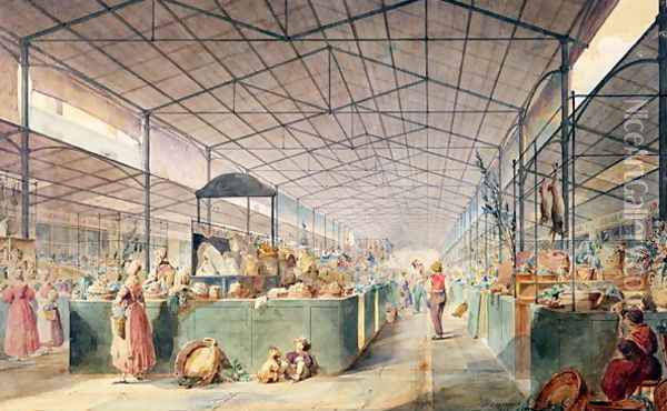 Interior of Les Halles, 1835 Oil Painting - Max Berthelin
