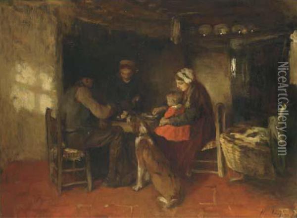 Familie Aan De Maaltijd: A Family Meal Oil Painting - Albertus Johan Neuhuys