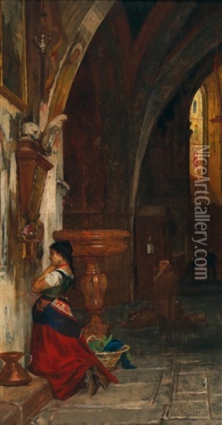Interior Of A Roman Church Oil Painting - Rudolf Geyling
