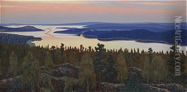 Sommarkvall Over Glafsfjorden - Varmland Oil Painting - Hilding Werner