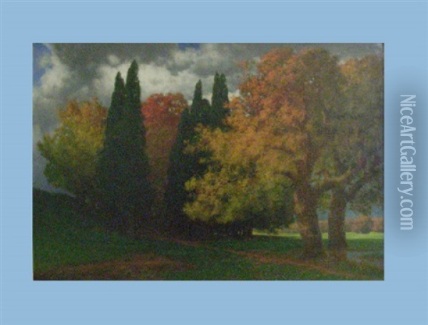 Herbstlandschaft Im Park Oil Painting - Traugott Hermann Ruedisuehli