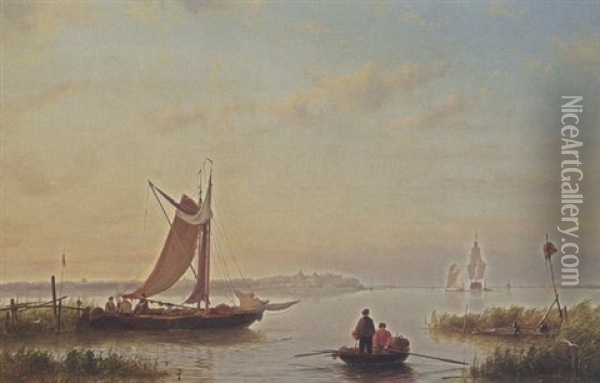 Shipping In A Calm Oil Painting - Johannes Hermanus Barend Koekkoek