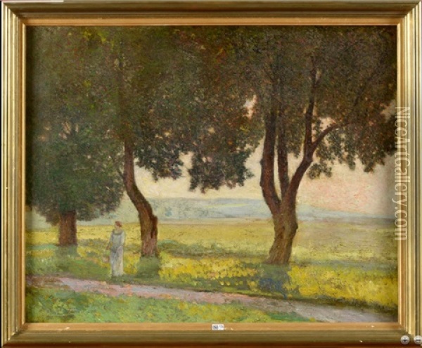 Marthe Meunier Dans Un Paysage Symboliste Oil Painting - Maurice Denis
