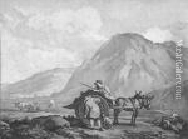 Karren - Landschaft Mit Argus Und Merkur - Wasserfall Oil Painting - Wilhelm Alexander W. Von Kobell