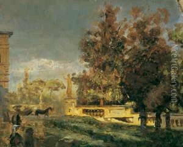 Im Park Der Villa Borghese In Rom Oil Painting - Oswald Achenbach