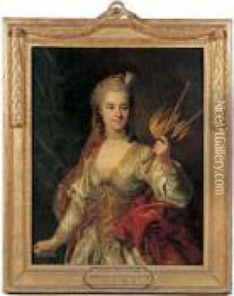 Portrait De Francoise Laurette Randon De Malboissiere, En Melpomene Oil Painting - Louis-Michel Van Loo