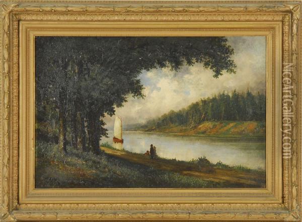 Idyll Times Along The Riverbank Oil Painting - Frederick Stone Batcheller