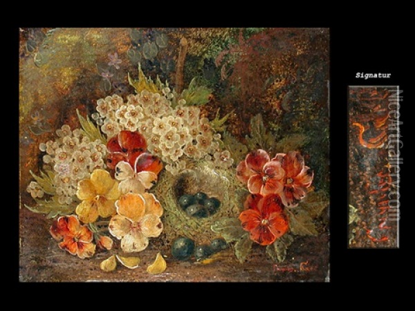Stilleben Mit Blumen Und Vogelnest Oil Painting - Oliver Clare