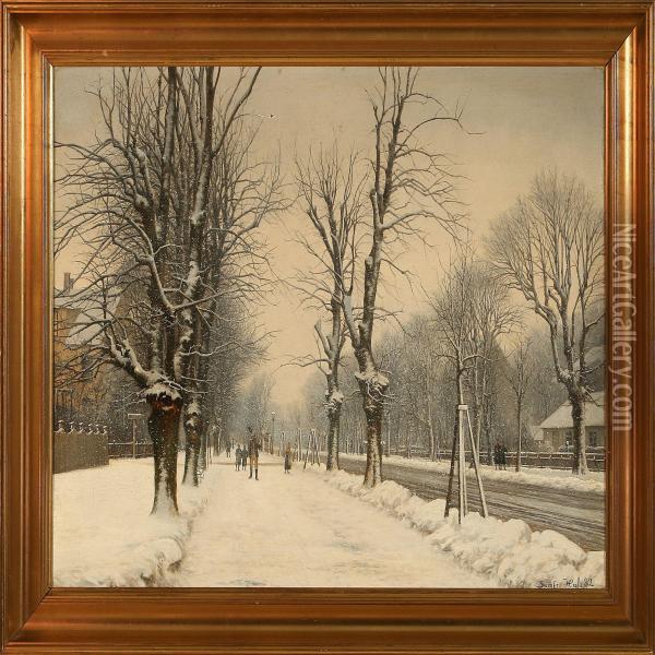 Frederiksberg Alle Insnow Weather, Denmark Oil Painting - Siegfried A. Sofus Hass