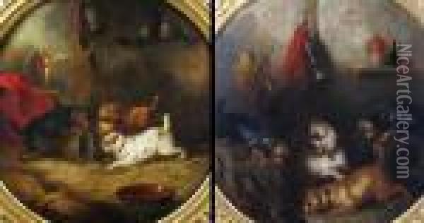 Armfield, British, -,pair Of Circular Paintings Of Terriers, Oil On Canvasl1xx2 Oil Painting - George Armfield
