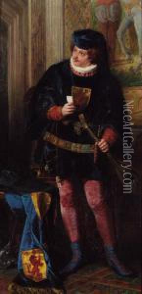 Portrait Of J. O. R. Fairlie Of 
Myres, Standing Full-length,dressed As A Mid-fifteenth Century 
Troubadour Oil Painting - Giuseppe Guidi