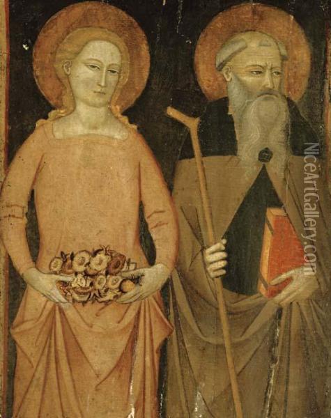 Saint Dorothy And Saint Anthony Abbot Oil Painting - Master Of The Ashmolean Predella