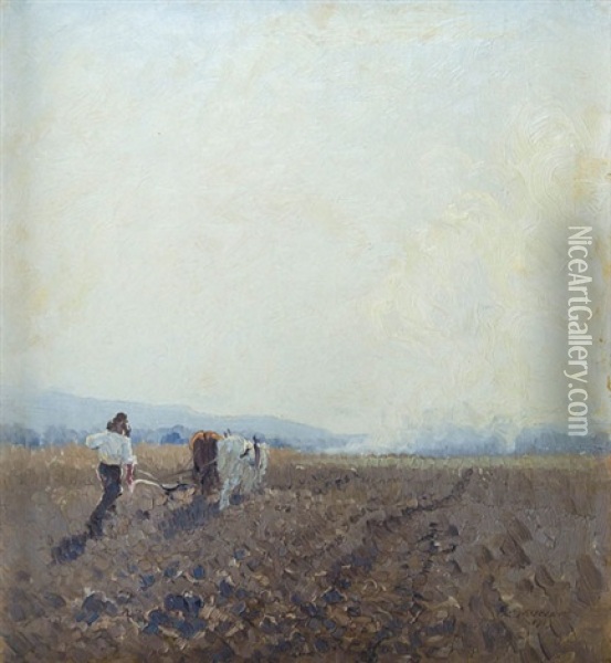 Ploughing Windsor Oil Painting - Elioth Gruner