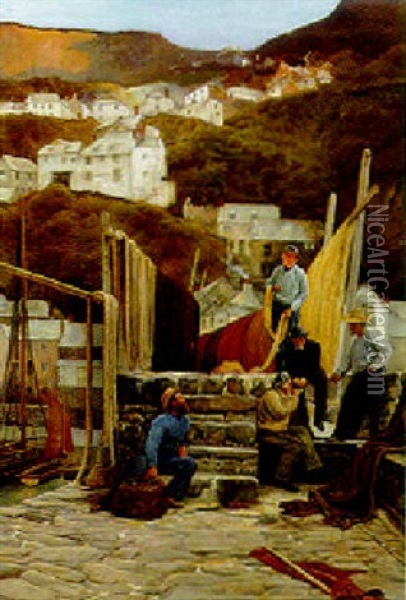 Mending The Nets Oil Painting - Edward R. Taylor