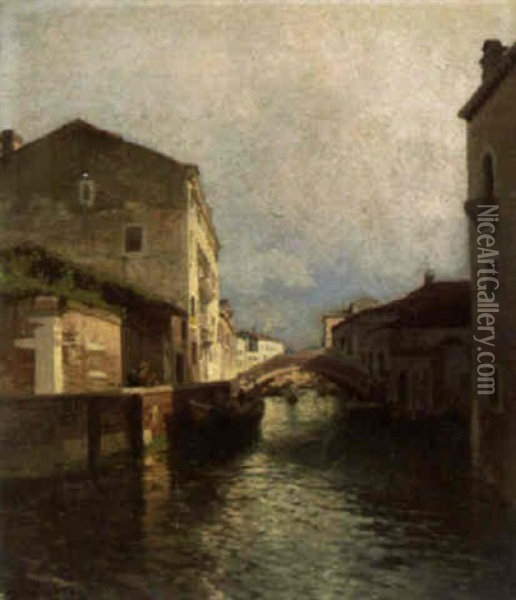 Bridge Over The Canal Oil Painting - Hermann Herzog