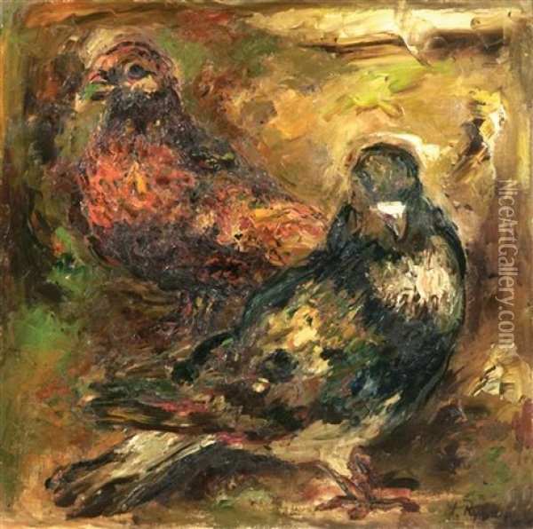 Pigeons Oil Painting - Issachar ber Ryback