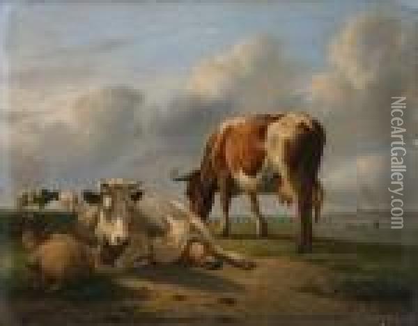 Liggende Koeien In Landschap Oil Painting - Jan Van Ravenswaay