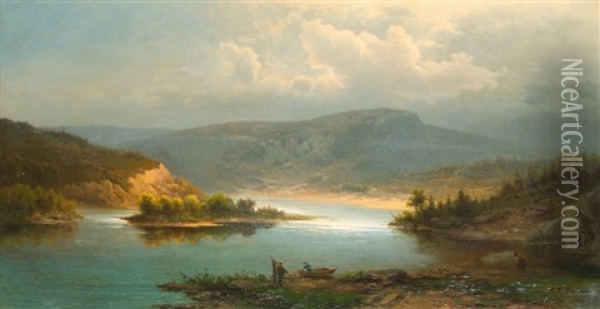 Am Delaware Oil Painting - Carl August Sommer