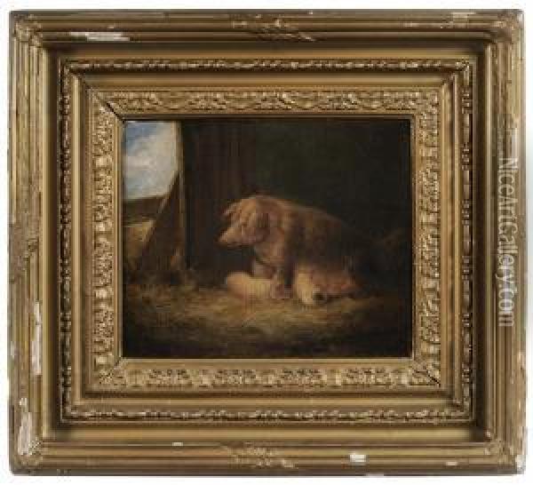 A Sow And Her Piglets Oil Painting - George Morland