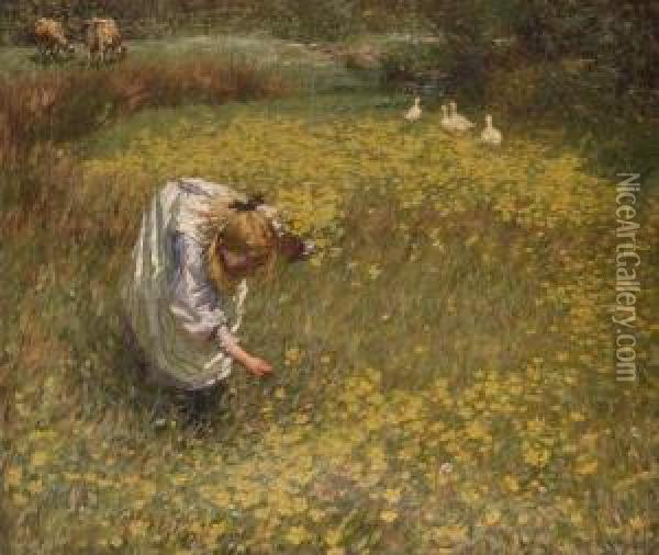Marsh Marigolds Oil Painting - Henry Herbert La Thangue