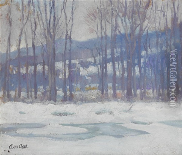 Snow Scene, Duxbury, Massachusetts Oil Painting - Alson Skinner Clark