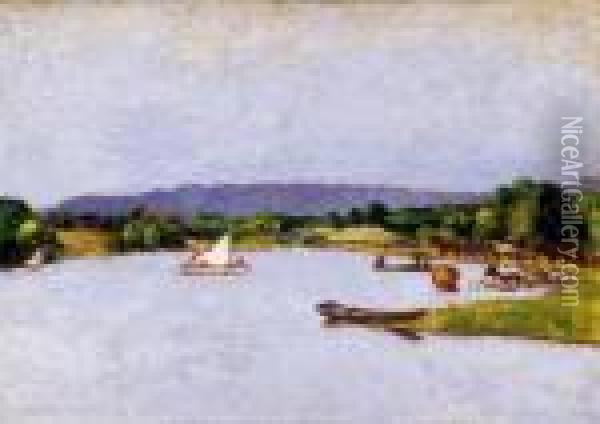 Waterside Landscape (lake Balaton) Oil Painting - Jozsef Rippl-Ronai