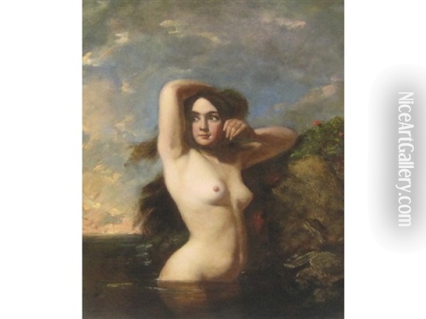 A Female Nude Bathing Oil Painting - William Etty