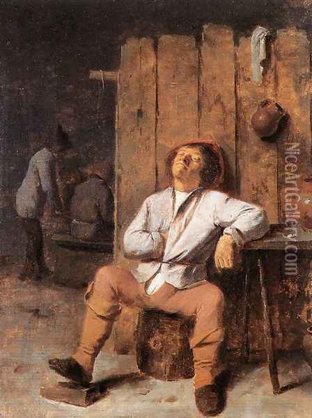 A Boor Asleep Oil Painting - Adriaen Brouwer