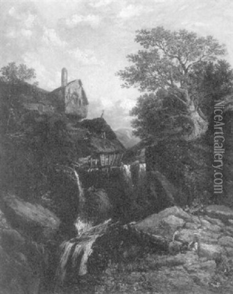 Wasserfall Mit Muhle Oil Painting - John Holland