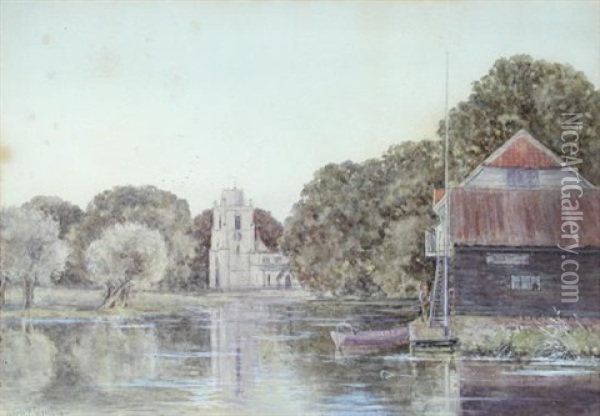 On The Thames - Sunbury Weir, Surrey Oil Painting - Alexander Carruthers Gould