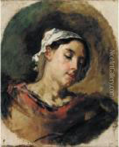 Oil Sketch Of A Woman In A White Cap Oil Painting - Thomas Couture