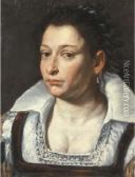 Portrait Of A Lady, Bust-length, In A White Blouse With A Ribbon In Her Hair Oil Painting - Giacomo Ceruti (Il Pitocchetto)