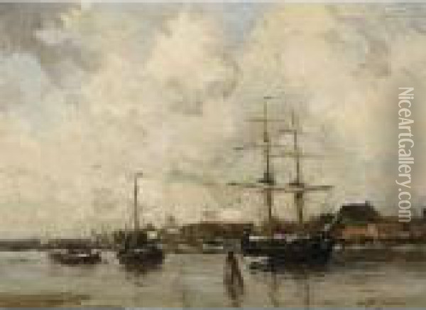 A View Of Harlingen Harbour Oil Painting - Willem George Fred. Jansen