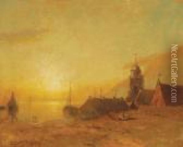 Sunset Over The Village Oil Painting - George Herbert McCord
