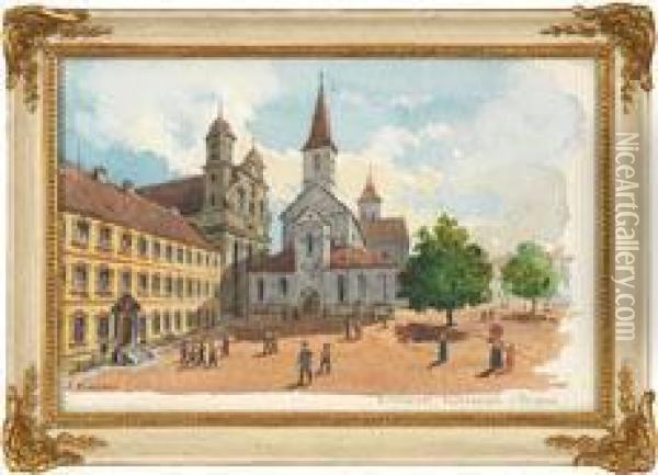 Ansicht Von Ellwangen Mit Gymnasium Und Kirchen Oil Painting - Peter Ii Kraemer