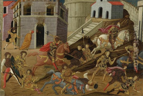 The Expulsion Of King Tarquinius Oil Painting - Master Of Marradi