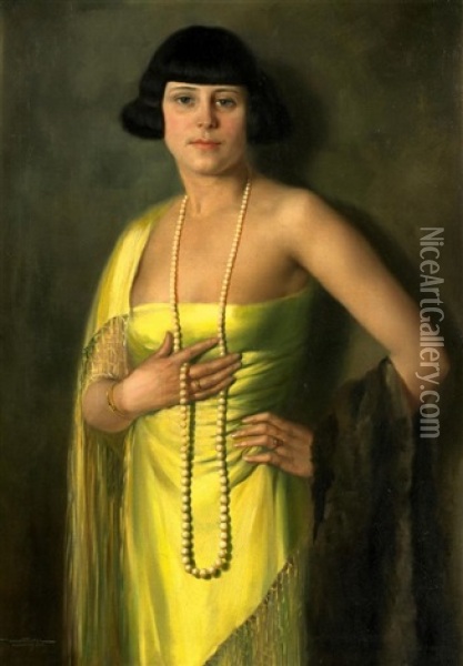 Portrat Einer Jungen Dame In Gelbem Kleid Oil Painting - Hans Hassenteufel