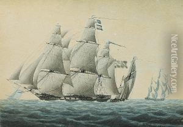 Studies Of Ships Of War Oil Painting - George Tobin