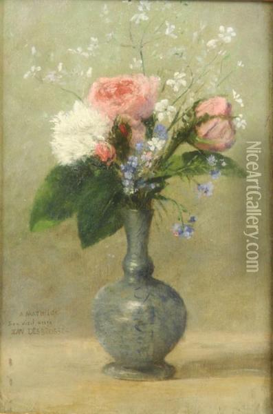 Still Life Of Flowers In A Vase Oil Painting - Jean Desbrosses