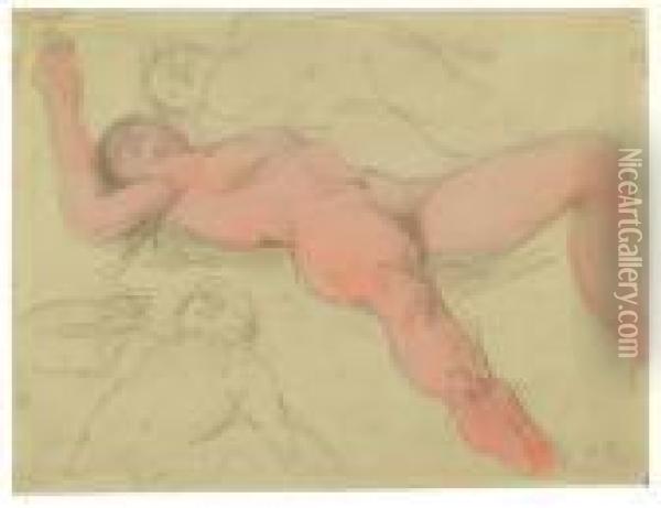 Studienblatt Nach Einem Auf Dem Rucken Liegenden Weiblichen Akt Oil Painting - Auguste Rodin