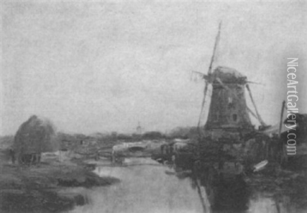 Windmill By The River Oil Painting - Charles Paul Gruppe