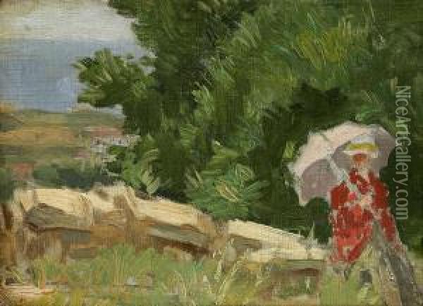 Landschaft Mit Einer Dame Mit Schirm Oil Painting - Paul Von Szinyei-Merse