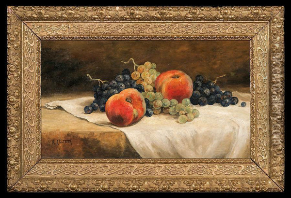 Apples And Grapes Oil Painting - Rene Louis Chretien