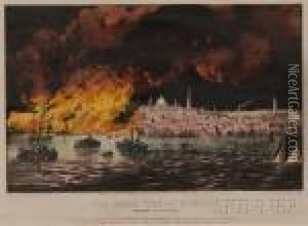 The Great Fire At Boston. Oil Painting - Currier & Ives Publishers