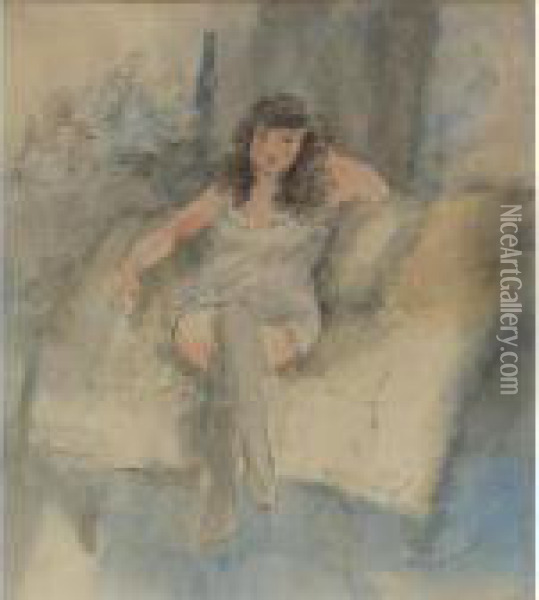 Femme Assis Dans Un Interieur Oil Painting - Jules Pascin
