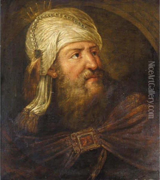 An Oriental King - Aliasuerus(?) Oil Painting - Rembrandt Van Rijn