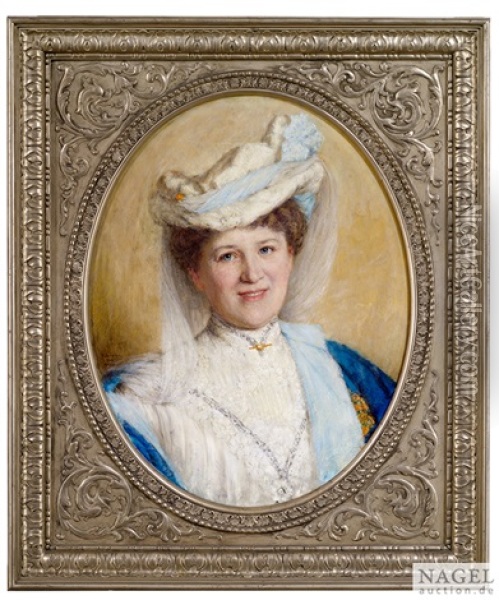 Portrait Der Luise Kienlin (geb. 1869), Geborene Auberlen Als Schulterstuck. Portrait Des Emil Kienlin (geb. 1856) Als Schulterstuck Oil Painting - Wilhelm Auberlen