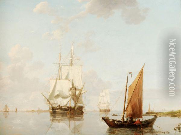 A Calm Estuary Oil Painting - Johannes Hermanus Koekkoek